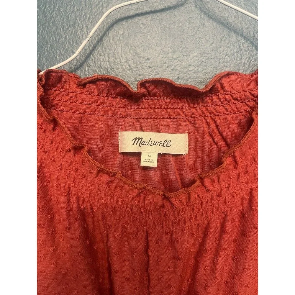 Madewell Texture and Thread Clip Dot Blouse in Clay Brown‎ Large